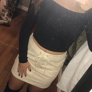 Lace up faux leather skirt